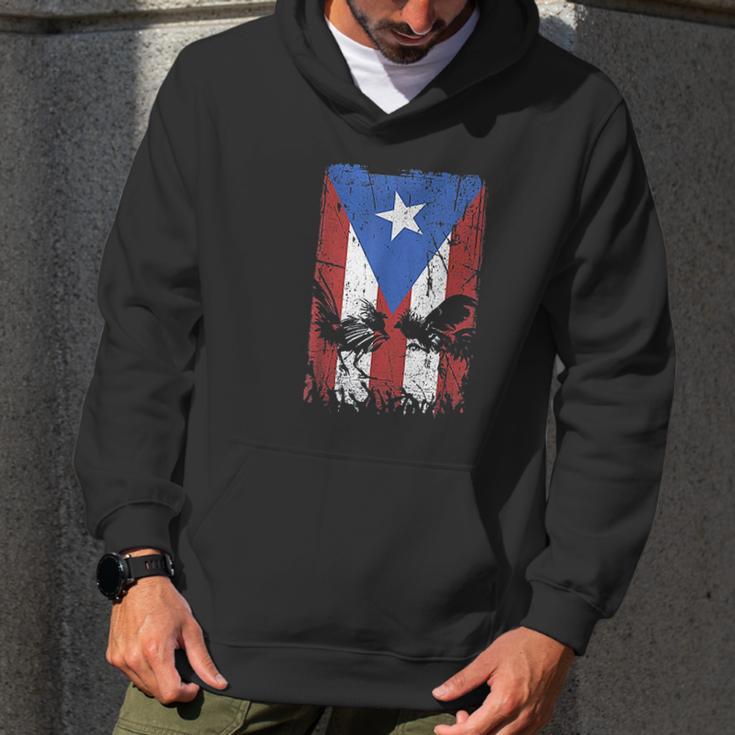 Cock Fight Gallos Gallero Fighting Rooster Puerto Rico Flag Men Hoodie