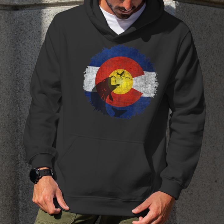 Colorado Flag With Fly Fishing Design Men Hoodie