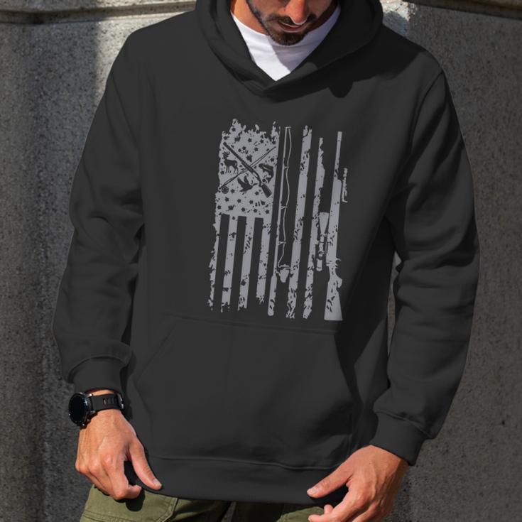 Cool Fishing Rod Hunting Rifle American Flag Gift Men Hoodie