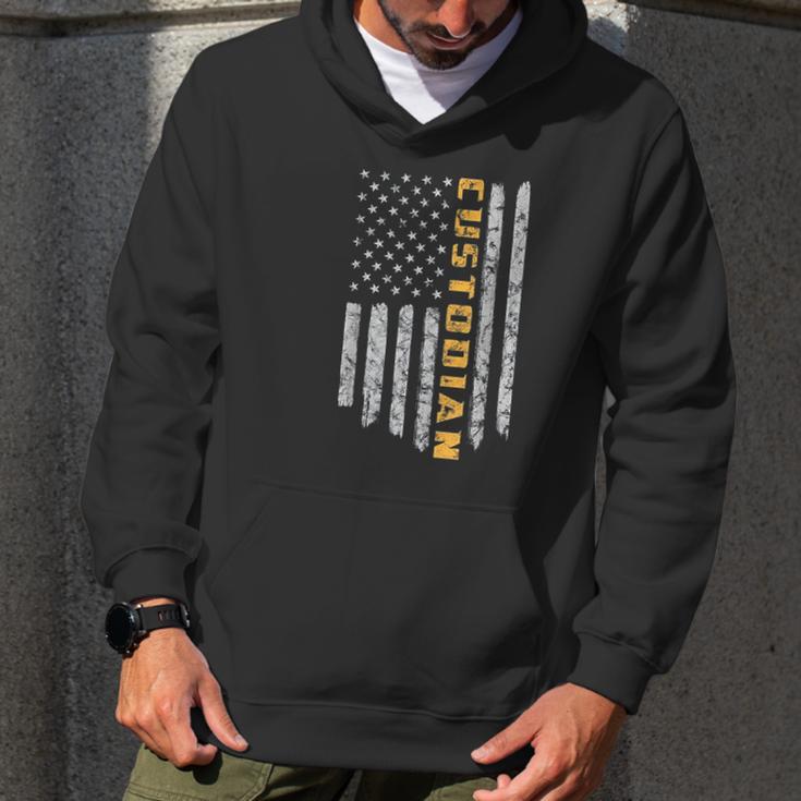 Custodian American Flag Usa Janitor School Men Hoodie