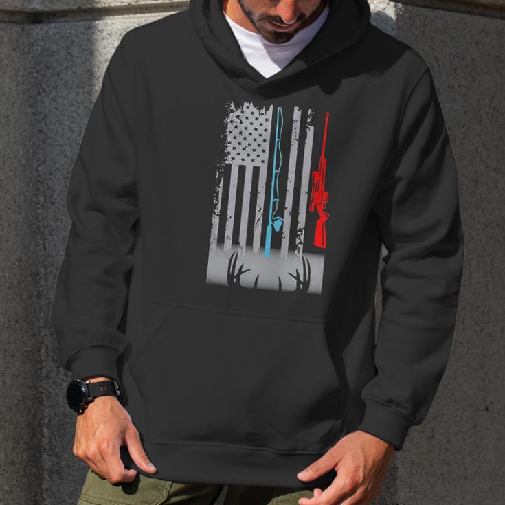 Fishing Rod Hunting Rifle America Flag Shirt Men Hoodie