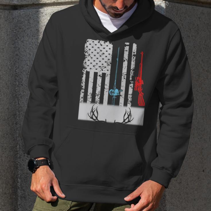 Fishing Rod Hunting Rifle American Flag T-Shirt Men Hoodie