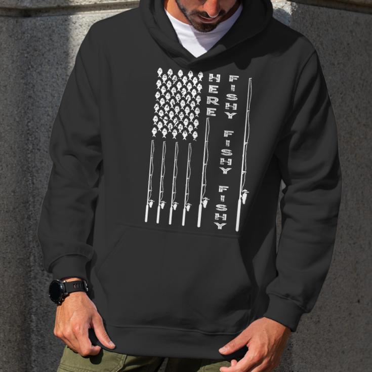 Here Fishy American Flag Men Hoodie