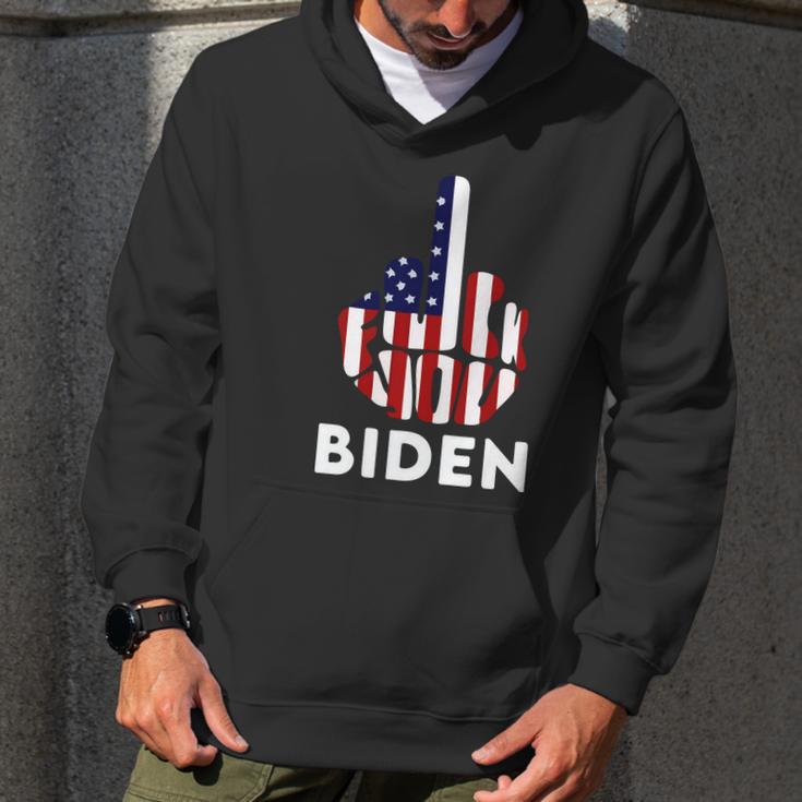 Fuck Biden Middle Finger Usa Flag Men Hoodie