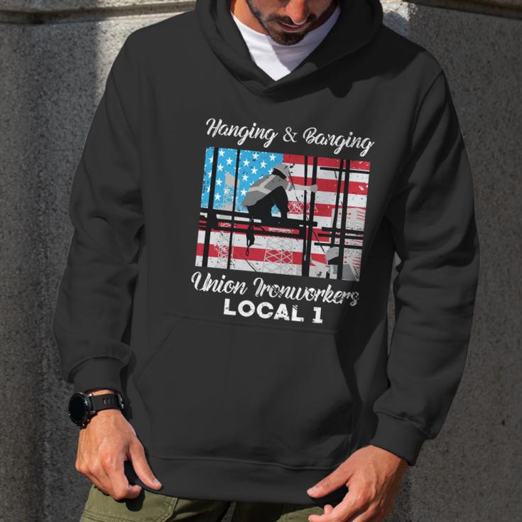 Hanging And Banging Union Ironworkers Us Flag Labor Day Gift Graphic Design Printed Casual Daily Basic Men Hoodie