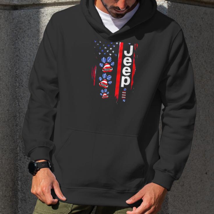 Jeep Dog Paw Print American Flag 4Th Of July Pet Car Lover Gift Men Hoodie