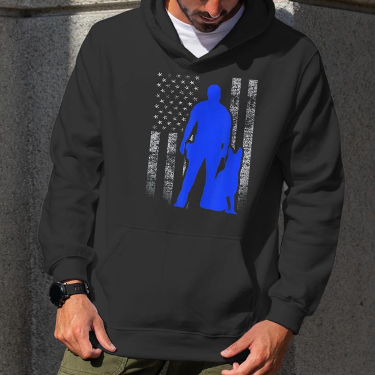 Male K9 Officer Blue Line Flag For K9 Handlers Men Hoodie