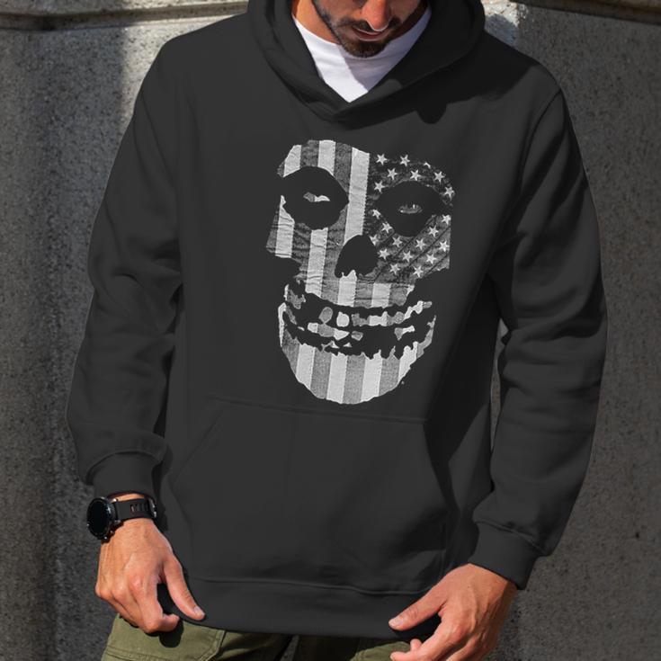 Popfunk Misfits Officially Licensed Gray American Flag Skull Men Hoodie