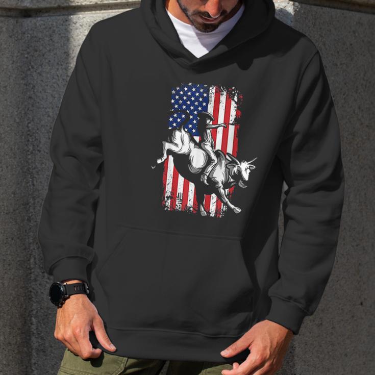 Rodeo Bull Rider Patriotic American Usa Flag For Cowboys Men Hoodie