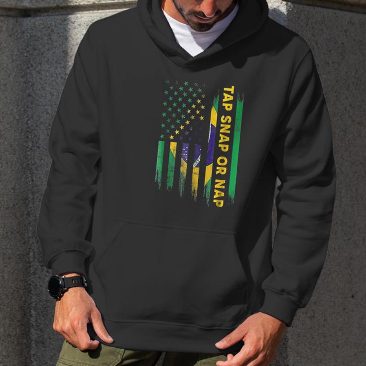 Tap Snap Or Nap Jiu Jitsu Bjj Brazil Us Flag Men Hoodie