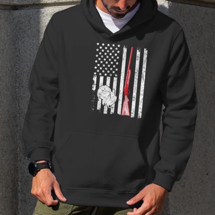 Turkey Hunting American Flag Rifle Weathered Men Hoodie