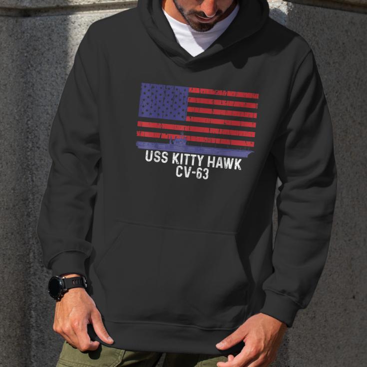 Uss Kitty Hawk Cv63 Aircraft Carrier Vintage Usa Flag Men Hoodie