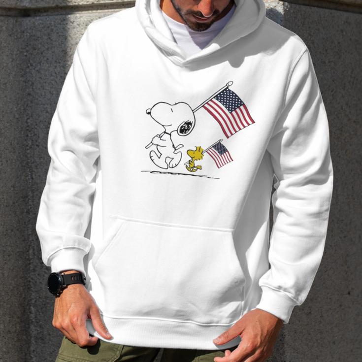 Snoopy And Woodstock Holding American Flag 4Th Of July Men Hoodie