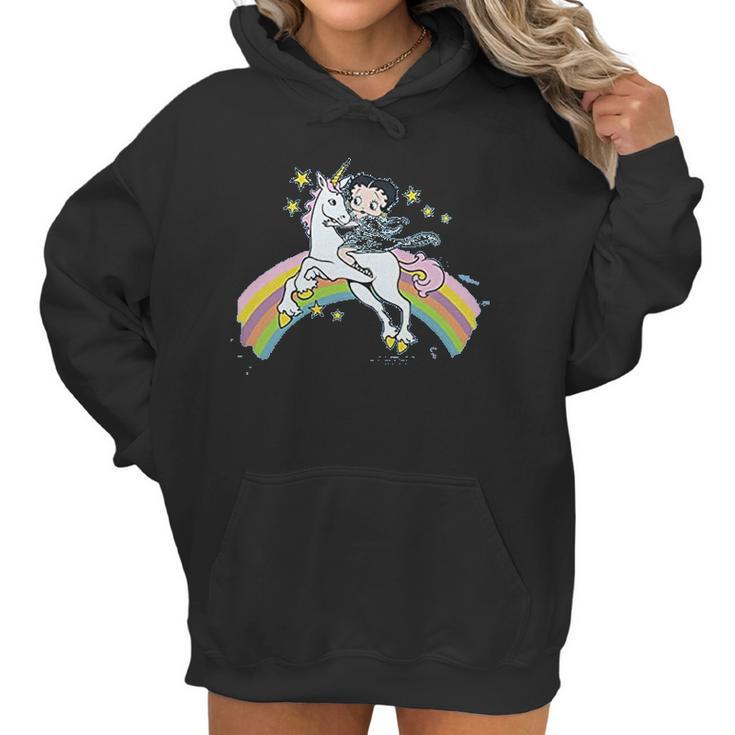 Betty Boop Cartoon Unicorn And Rainbows Women Hoodie