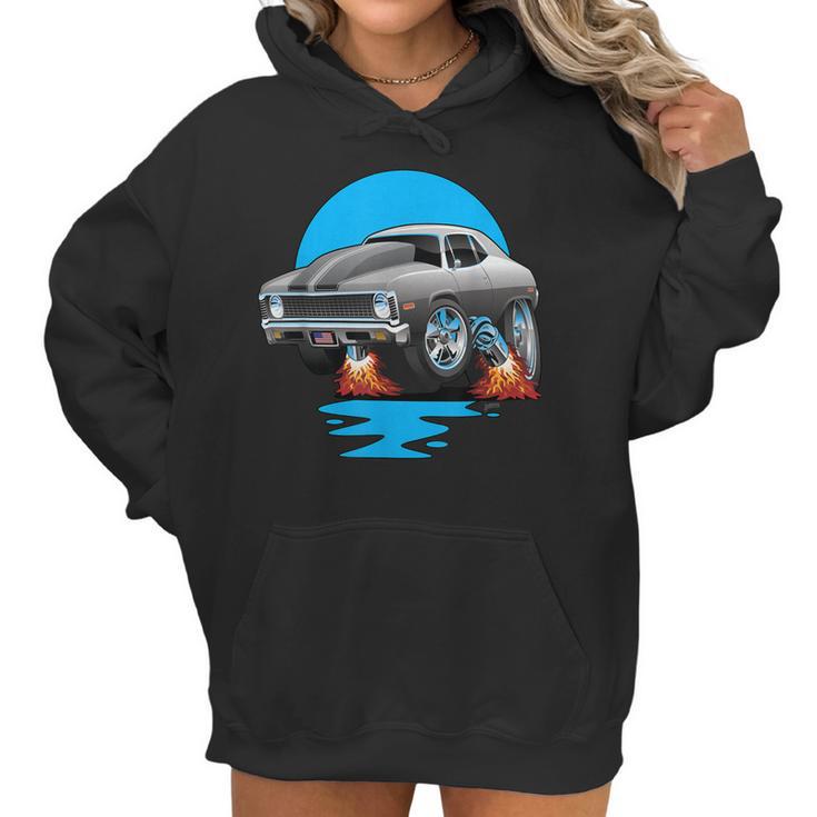 Classic Seventies Muscle Car Funny Dragster Hot Rod Cartoon Women Hoodie