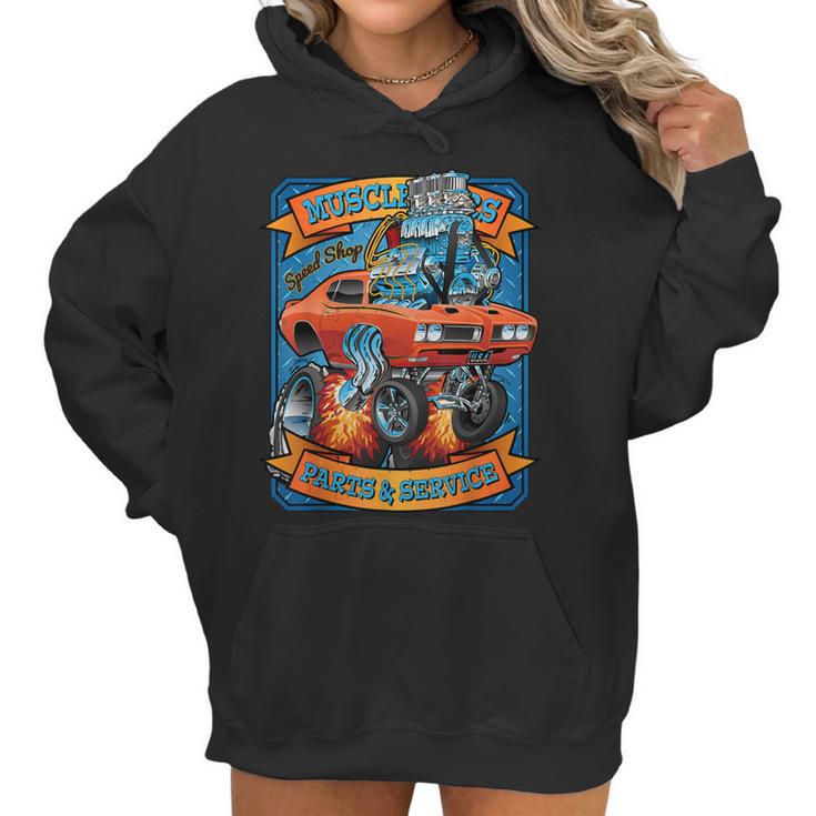 Classic Sixties Muscle Car Funny Dragster Hot Rod Cartoon  V5 Women Hoodie