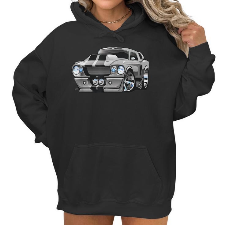 Classic Sixties Muscle Car Hot Rod Cartoon Illustration  V2 Women Hoodie