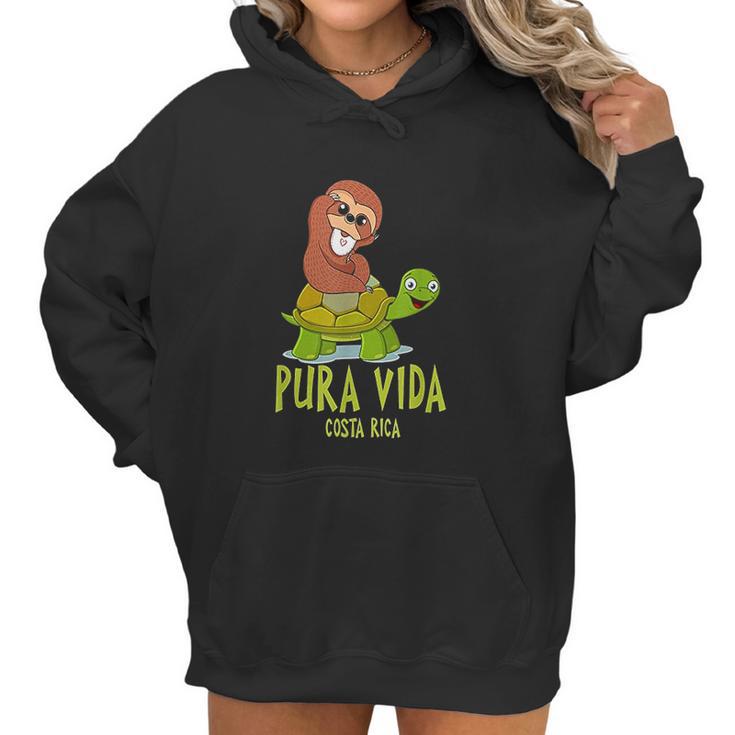 Funny Sloth Riding Turtle Pura Vida Costa Rica Women Hoodie