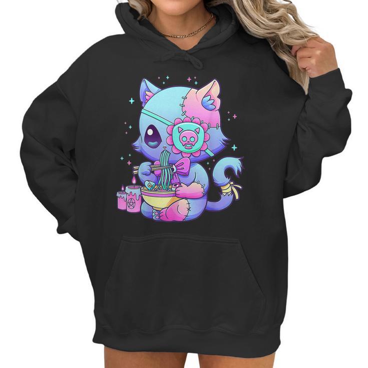 Kawaii Creepy Cat Eating Ramen Noodles Pastel Goth Aesthetic  Men Women T-Shirt Graphic Print Casual Unisex Tee Women Hoodie