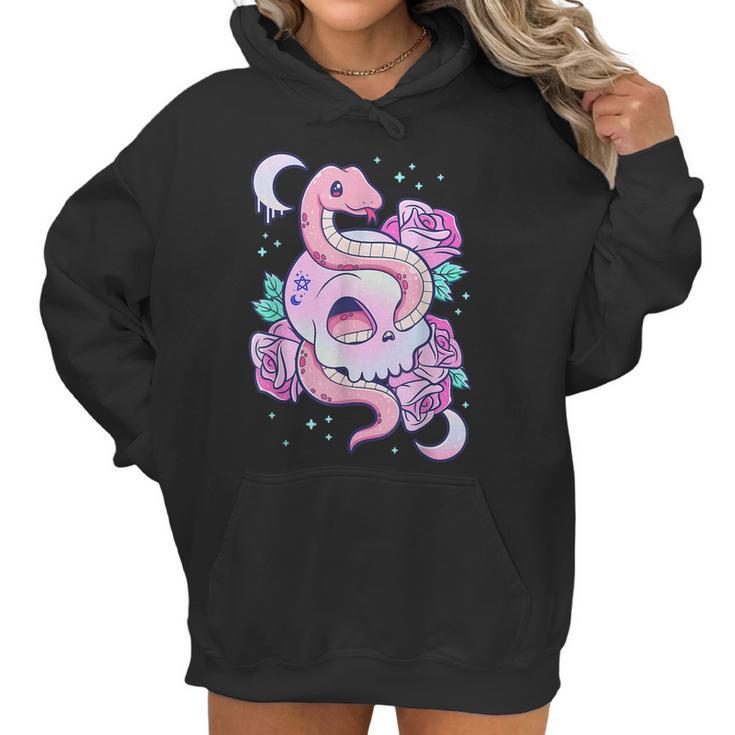 Kawaii Pastel Goth Cute Creepy Skull Serpent Snake Roses  Men Women T-Shirt Graphic Print Casual Unisex Tee Women Hoodie