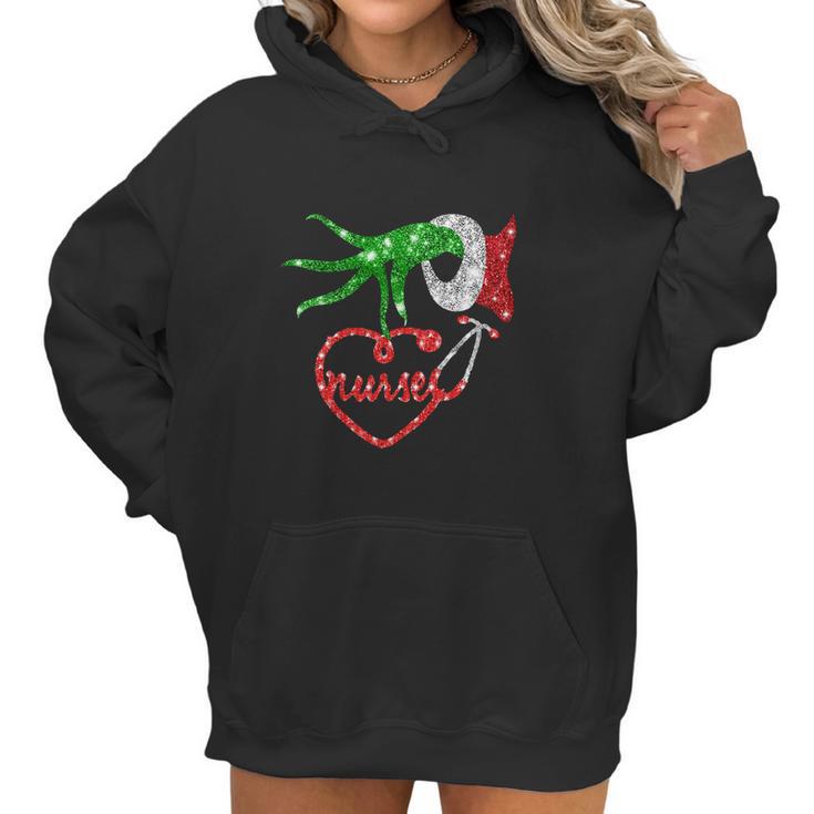 Nurse Grinch Hand Holding Stethoscope Christmas Women Hoodie