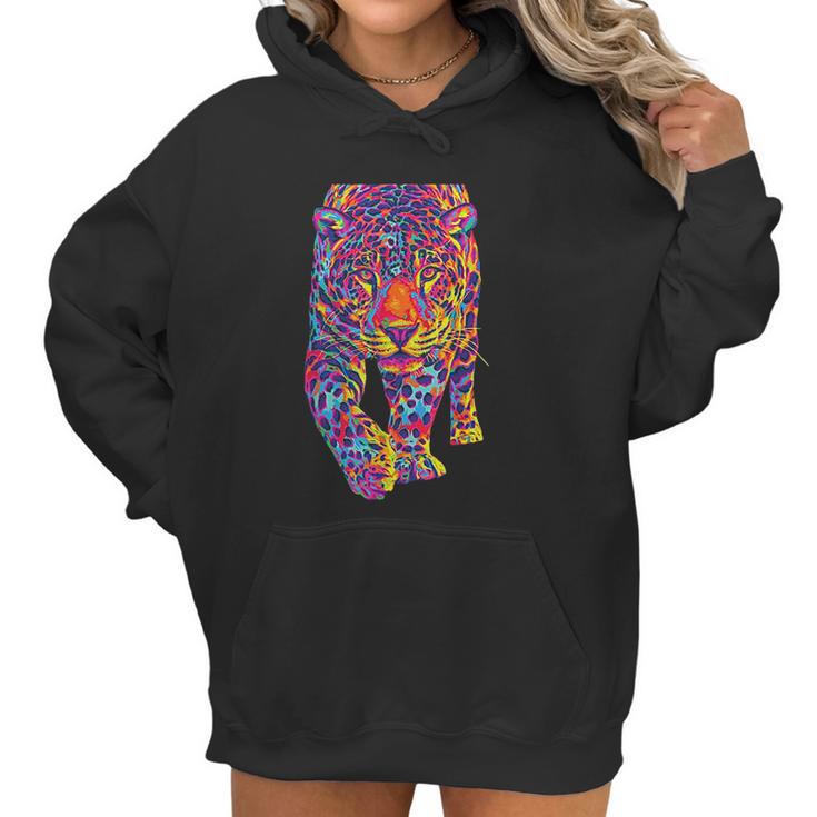 Rainbow Jaguar Abstract Colorful Cat Lover Women Hoodie