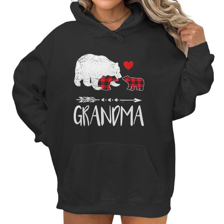 Red Plaid Grandma Bear Two Cubs Matching Buffalo Pajama Xmas Women Hoodie