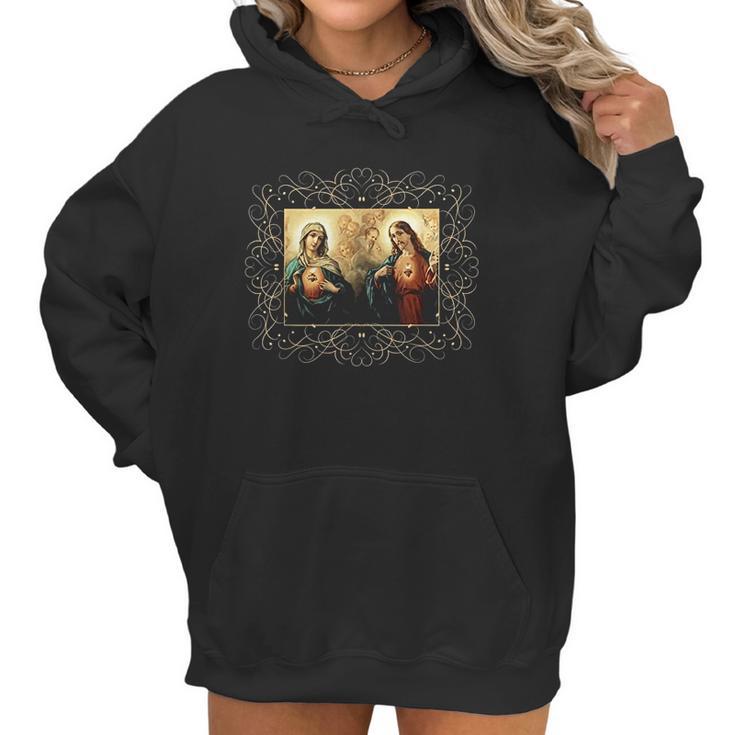 Sacred Heart And Immaculate Heart Picture Jesus And Mary Women Hoodie