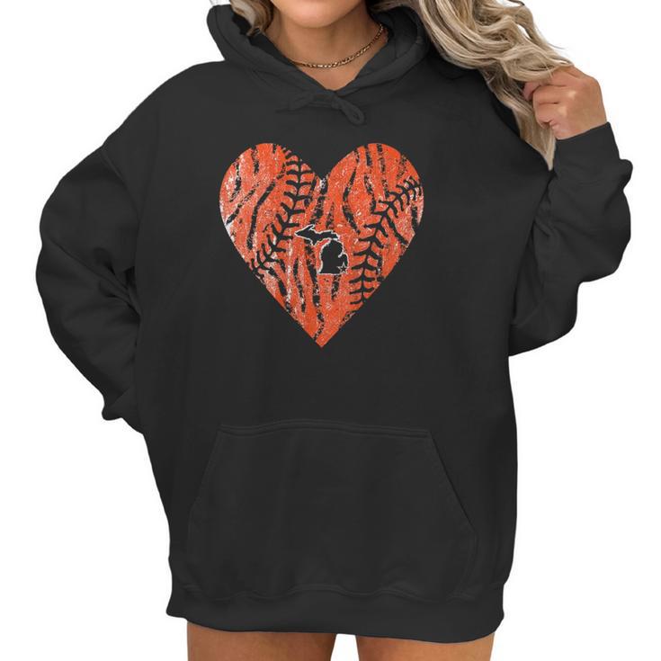 Womens Vintage Detroit Baseball Heart With Tiger Stripes Women Hoodie