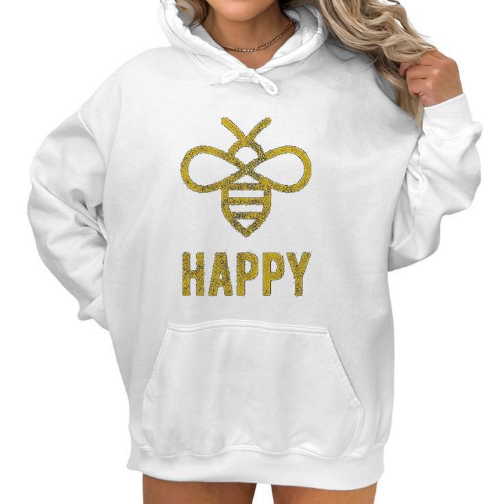 Bee Happy  Funny Vintage Graphic Honey Bumblebee Women Hoodie