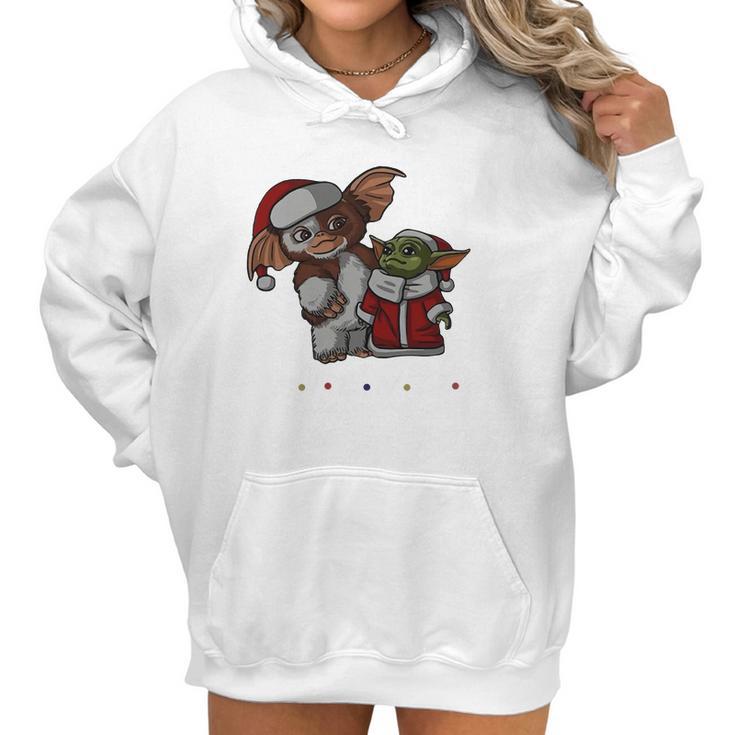 Friends Christmas Baby Yoda And Baby Gizmo Santa Women Hoodie