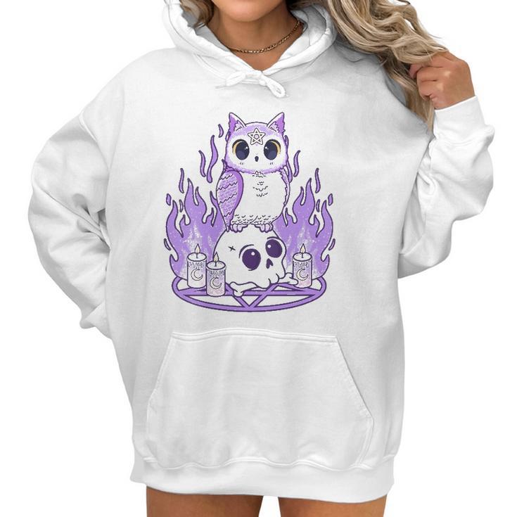 Womens Kawaii Pastel Goth I Cute Creepy Witchy Owl And Skull Women Hoodie