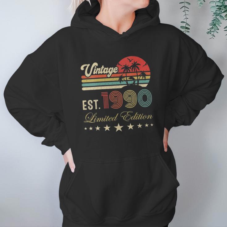 Womens 32Nd Birthday Born 1990 Vintage Limited Edition 32 Birthday V-Neck Women Hoodie Gifts for Her