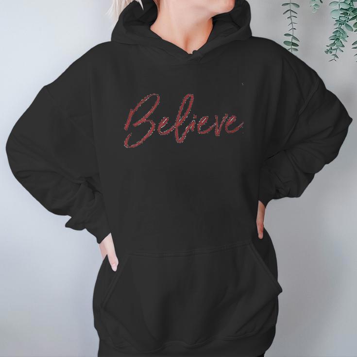 Apparel Kids Believe Christmas Red Raglan Women Hoodie Gifts for Her