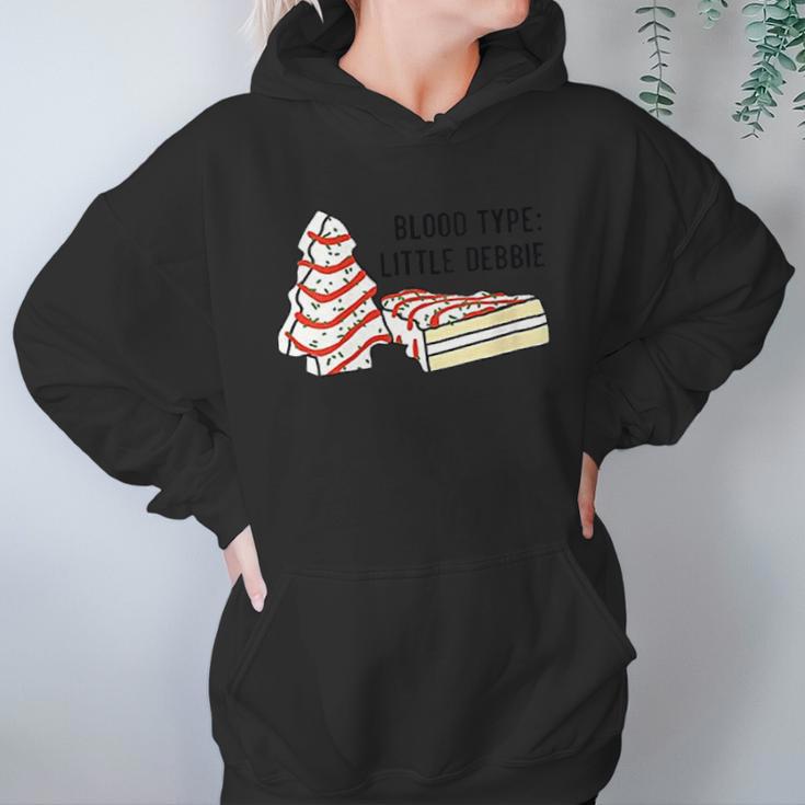 Womens Blood Type Little Debbie Inspired Christmas Tree Snack Cake Women Hoodie Gifts for Her