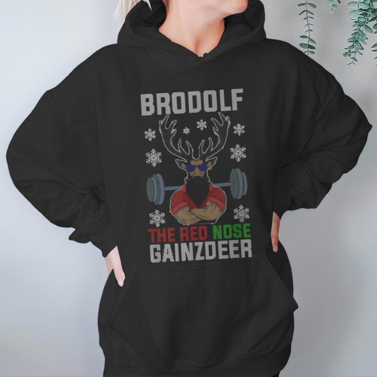 Brodolf The Red Nose Gainzdeer Gym Ugly Christmas Women Hoodie Gifts for Her