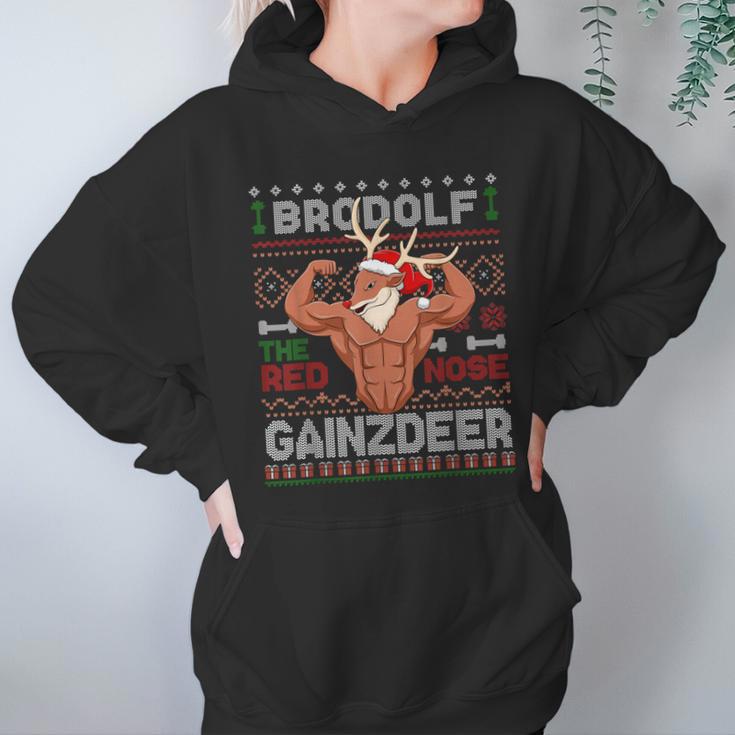 Brodolf The Red Nose Gainzdeer Gym Ugly Christmas Sweater Women Hoodie Gifts for Her