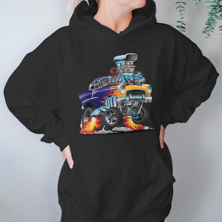 Classic Funny Fifties Muscle Car Hot Rod Dragster Cartoon Women Hoodie Gifts for Her