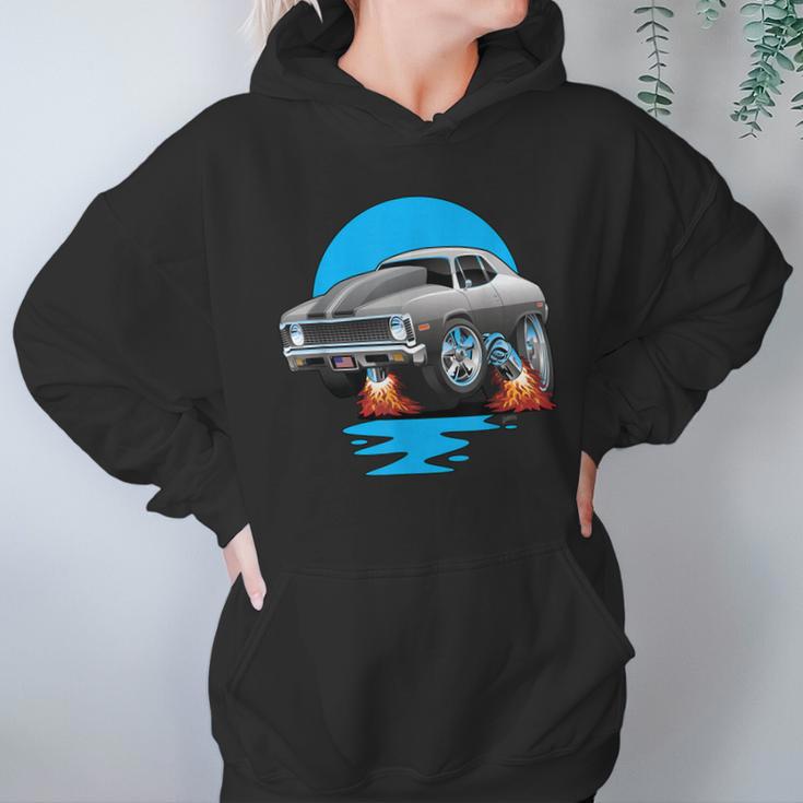 Classic Seventies Muscle Car Funny Dragster Hot Rod Cartoon Women Hoodie Gifts for Her