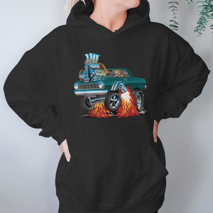 Classic Sixties Muscle Car Funny Dragster Hot Rod Cartoon Women Hoodie Gifts for Her