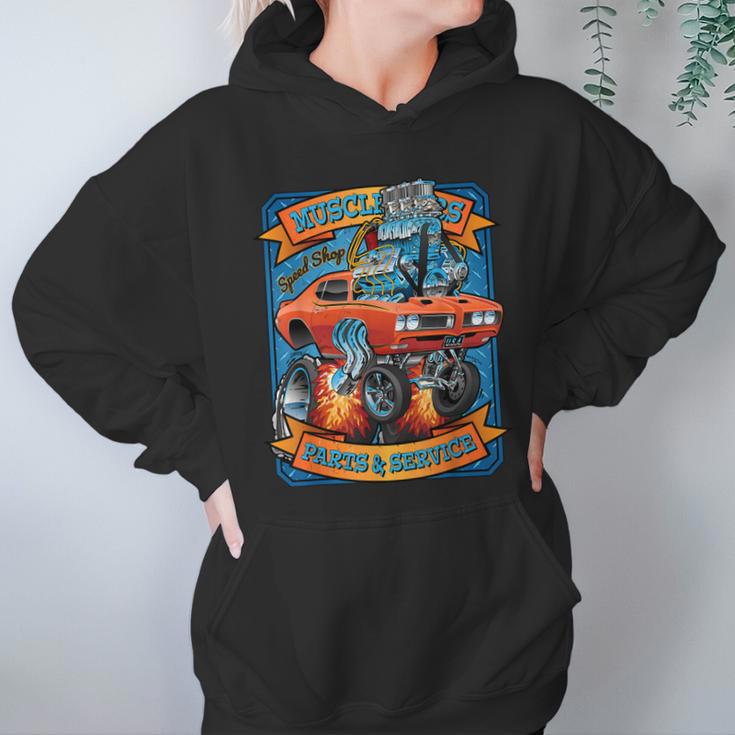 Classic Sixties Muscle Car Funny Dragster Hot Rod Cartoon V2 Women Hoodie Gifts for Her