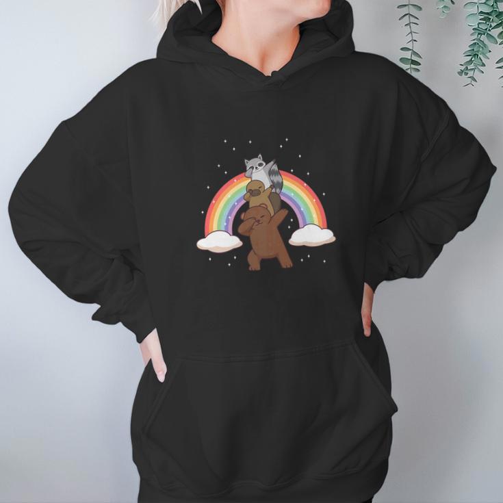 Dabbing Grizzly Bear Platypus Raccoon Rainbow Funny Women Hoodie Gifts for Her