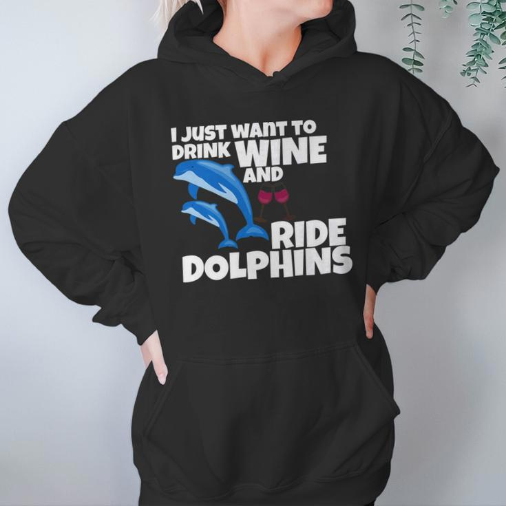 Drink Wine And Ride Dolphins Women Funny Dolphin Tee Women Hoodie Gifts for Her