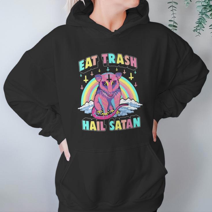 Womens Eat Trash Hail Satan Kawaii Pastel Goth Possum V-Neck Women Hoodie Gifts for Her