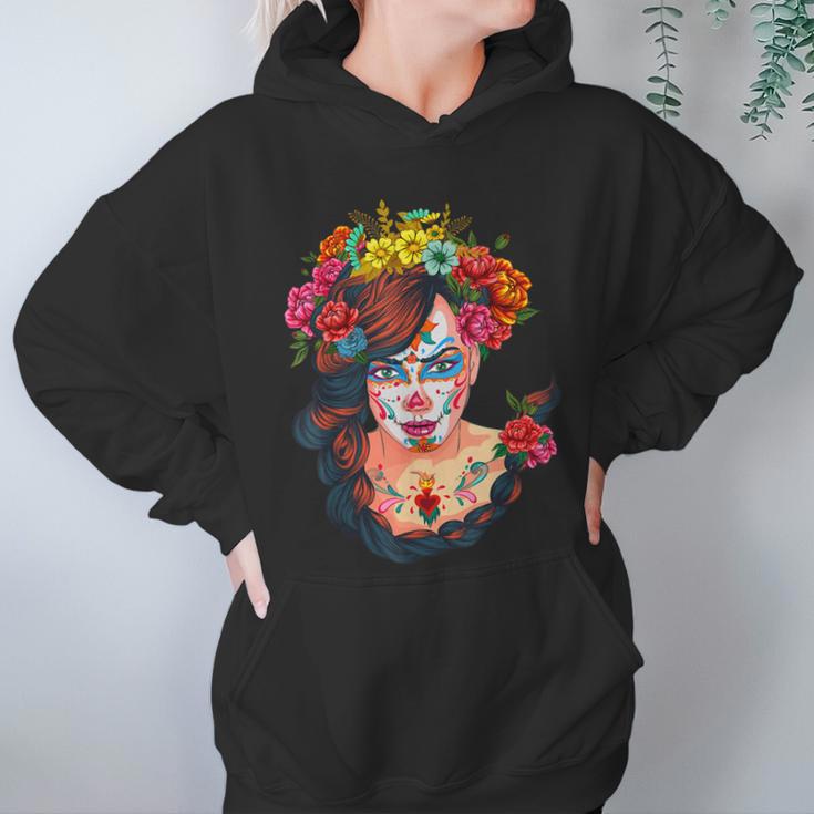 Flowers Sugar Skull Day Of The Dead Dia De Muertos Womens Women Hoodie Gifts for Her