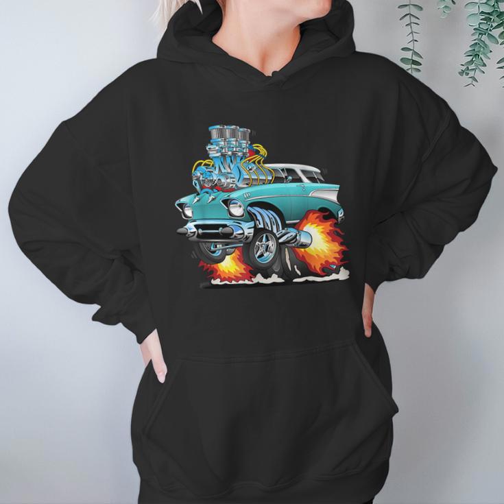 Funny Fifties Style Muscle Car Hot Rod Station Wagon Cartoon Women Hoodie Gifts for Her