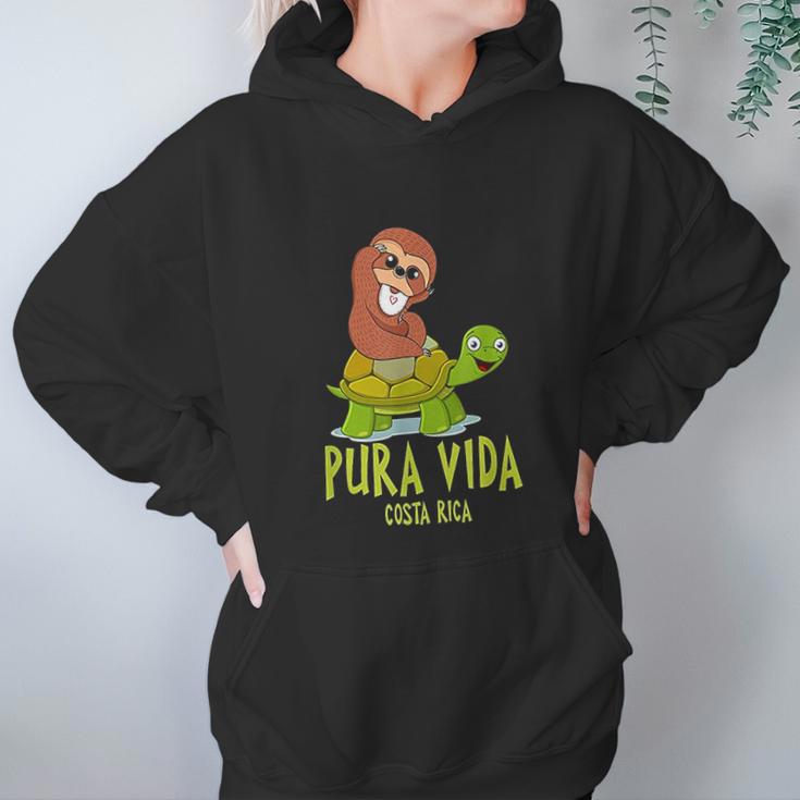 Funny Sloth Riding Turtle Pura Vida Costa Rica Women Hoodie Gifts for Her