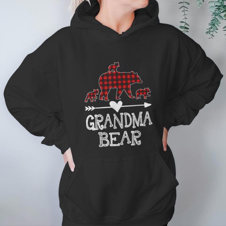 Grandma Bear Three Cubs Red Plaid Grandma Christmas Pajama Women Hoodie Gifts for Her