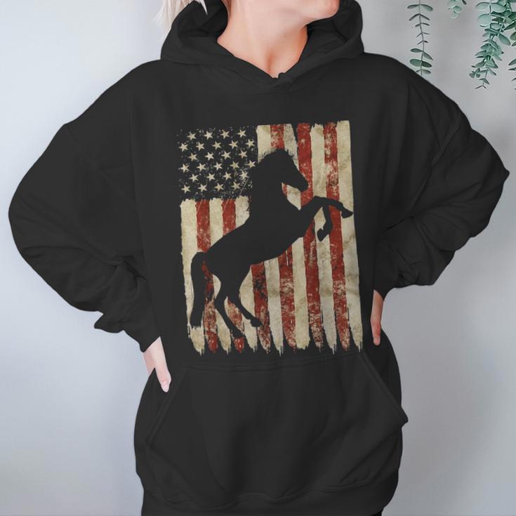 Horse American Flag Usa Patriotic Stallion Gift Women Hoodie Gifts for Her