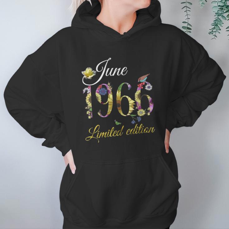 Womens June 1966 - 55 Years Old Sunflowers Floral 55Th Birthday Gift V-Neck Women Hoodie Gifts for Her